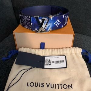 Men’s Reversible Louis Vuitton Blue Bandana Belt